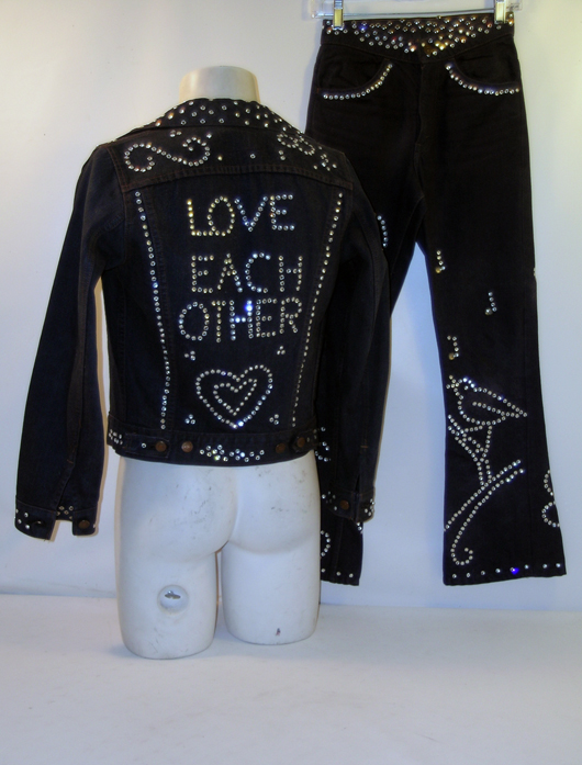 Sammy Davis Jr.'s Levis jacket with rhinestones spelling out 'Love each other.' Image courtesy Premiere Props. 